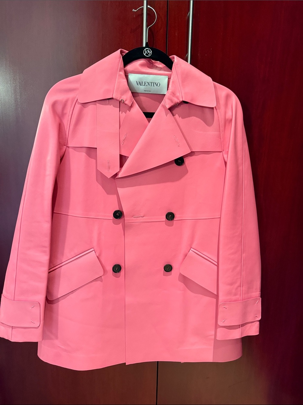 Valentino Pink Double-Breasted leather Trench Coat